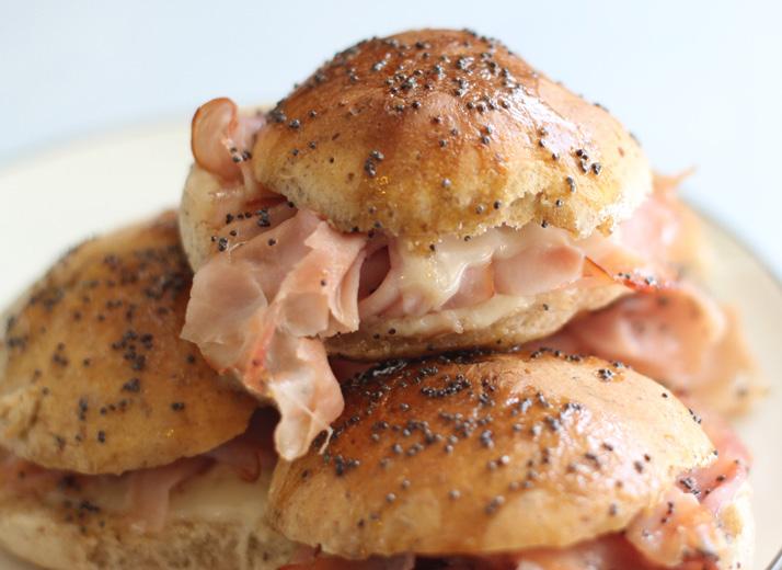 Ham and Cheese Sliders This recipe takes a ham sandwich to a whole new level. When Polly has a group coming to her house, this is her go-to recipe.