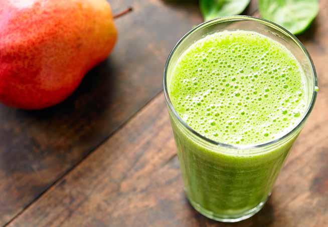 Go Green SOY Smoothie United Soybean Board 1 cup light or unsweetened vanilla soymilk 1/2 banana, cut into pieces and frozen 1/2 ripe pear, cored and chopped 2 cups baby spinach Puree all ingredients