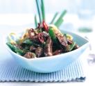 BEEF AND MUSHROOM STIR-FRY Serves: 2 Cooking Time: Approximately 10 minutes 225g(8oz) lean beef rump steaks, cut into thin strips 30ml(2tbsp) dark soy sauce 5ml(1tsp) clear honey 15ml(1tbsp) tomato