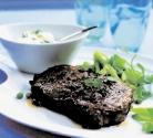 BEEF STEAK WITH CREAMY CHEESE AND CHIVE SAUCE Serves: 2 Cooking Time: Approx 8 minutes 2 lean beef steaks (sirloin, rump or rib eye) Creamy Welsh Cheese and Chive Sauce: 30ml (2tbsp) low-fat fromage