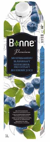 Juice content 15 % 201 kj/48 kcal < 11, 11, < Consumer packaging 1 L: *6420610112797* *6420610112803* Product code 3012 Blueberry Juice, 1 L Ingredients: Spring