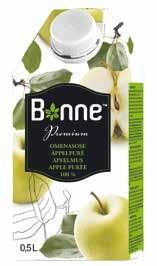 FRUIT AND BERRY CONTENT 100 % Bonne purées are a great choice for a snack, or added to porridge, yoghurt, or curd.