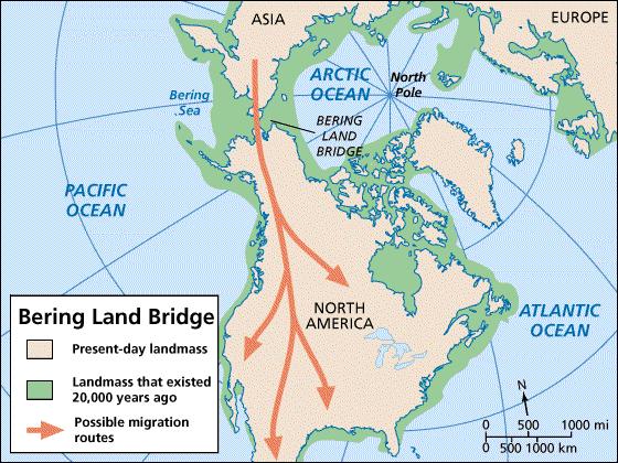 Landbridge Theory According to the Landbridge Theory, Native Americans migrated from Asia to North America across a land bridge that was formed during the Ice Age.