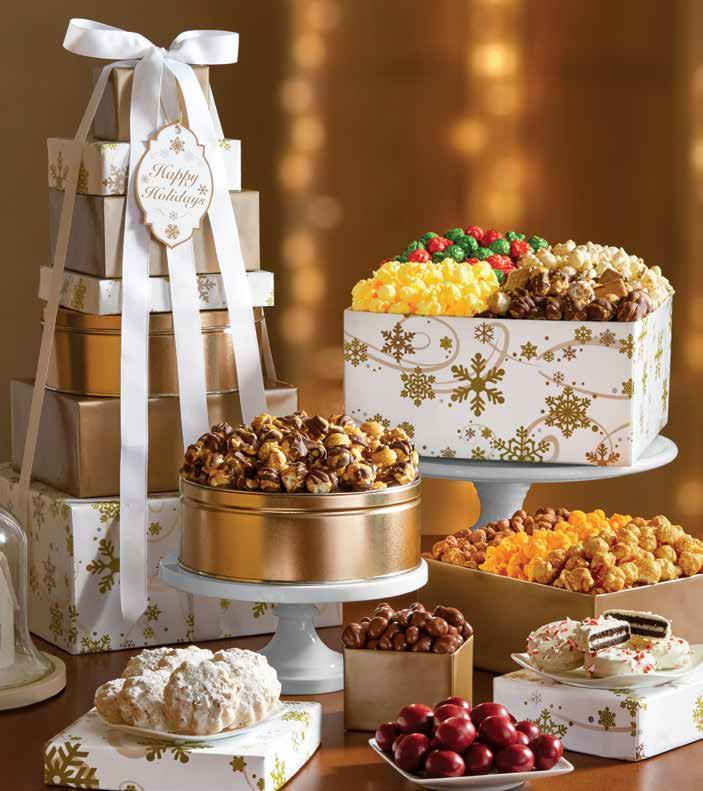A A GOLD SNOWFLAKE 7-TIER TOWER new! Like shapes of snowflakes, you ll experience a different taste sensation in every bite of this 7-Tier Tower.