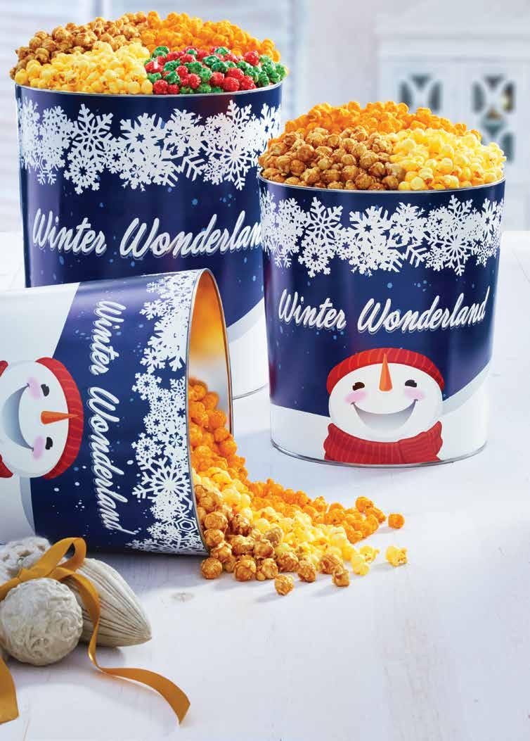 MELT THEIR HEARTS with delights so divine WINTER WONDERLAND POPCORN TINS new! Walkin in a Winter Wonderland? You ll find these Popcorn Tins a beautiful sight upon your return.