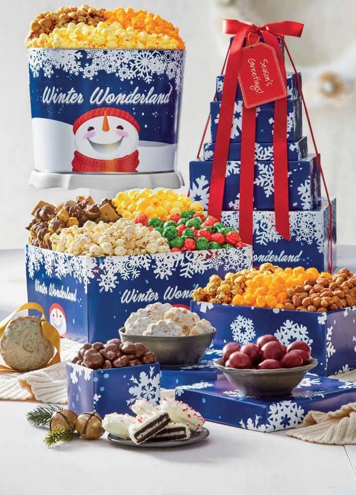 D Personalize your gift! see page 23 D WINTER WONDERLAND 6-TIER TOWER & TIN new! Wow the crowd at holiday get-togethers with this Winter Wonderland gathering of goodies.