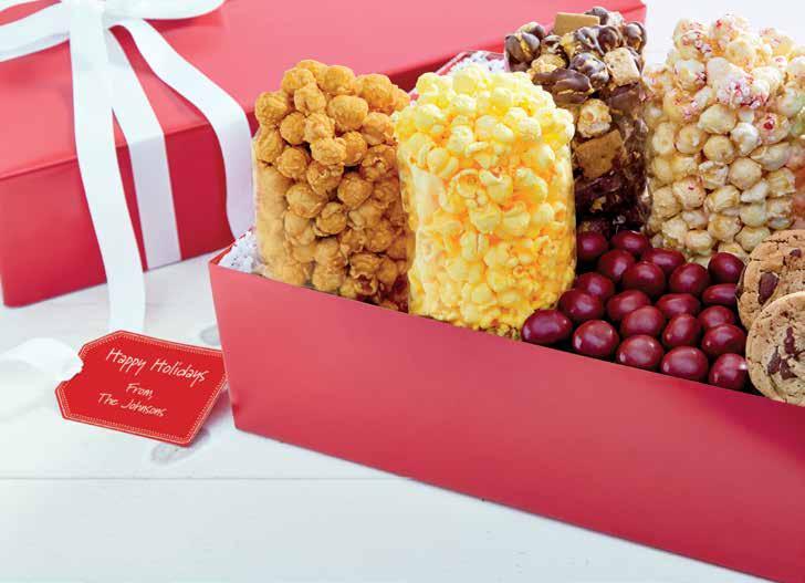 Kettle Corn and Peppermint Kettle Corn. Serves 4 6. C008189 $49.99 A A SIMPLY RED TIN GRAND SNACK ASSORTMENT Find a myriad of treats inside our bold red 2-gallon tin.