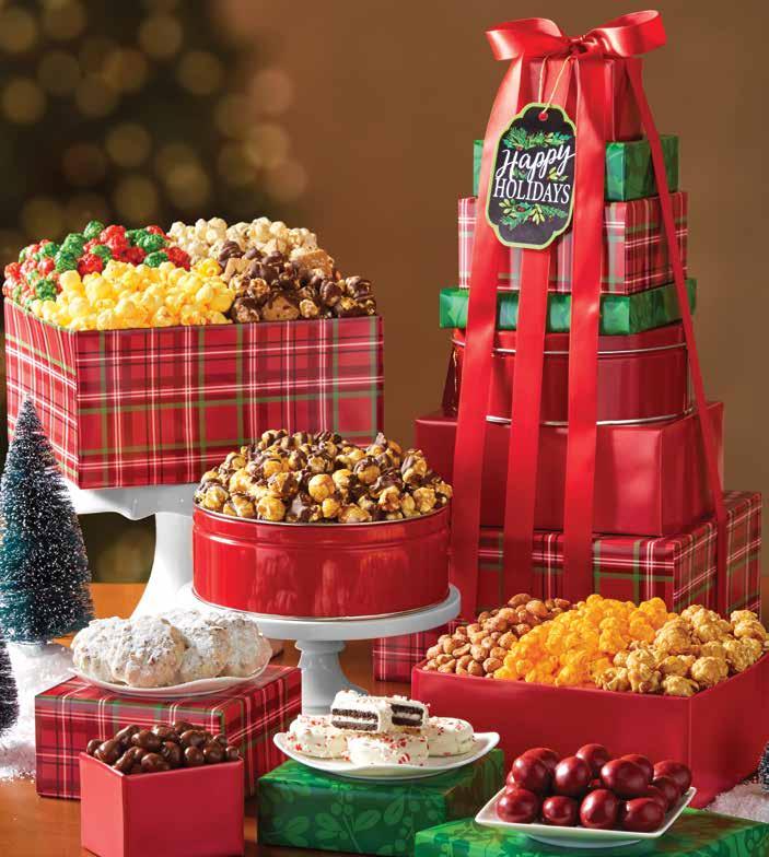 AN ELEGANT DISPLAY of Sumptuous Snacks D A HAPPY HOLIDAYS PLAID ULTIMATE SNACK GIFT BOXnew!