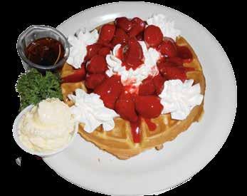 ..$9.99 2 Pancakes served with 2 Eggs and your choice of 2 Bacon or 2 Sausage links. Belgian Waffles Waffles served until 2pm Belgian Waffle....$7.