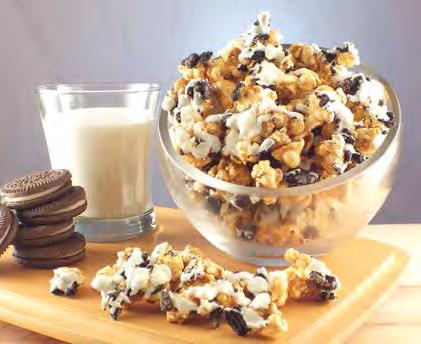 popcorn. Cookies get a bit o glaze, popcorn gets nubbins of chocolate, and you get superior taste in every nibble.