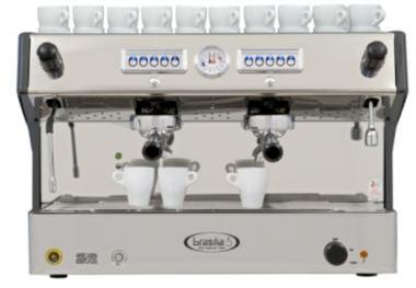 Cadetta 2 Group Automatic Brasilia espresso machine with stainles steel front panel with black side and back panels.