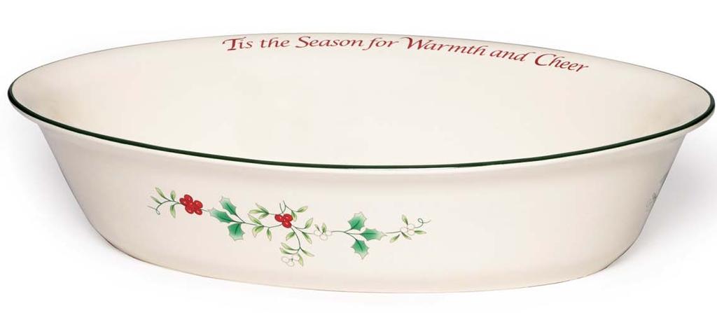 Sentiments Oval Vegetable Bowl The shape of this Pfaltzgraff Winterberry Oval Serve Bowl with Sentiments will fit well on your table and is easy to hold when passing food to family and friends.