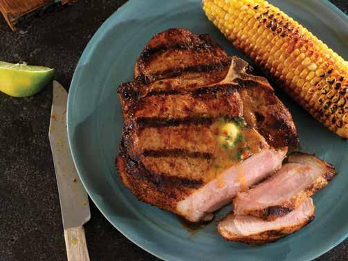 GRILLED PORTERHOUSE CHOPS WITH CHIPOTLE CILANTRO BUTTER 10 25 4 Calories: 330, Protein: 25g, Fat: 19g, Sodium: 90mg, Cholesterol: 100mg, Saturated Fat: 9g, Carbohydrates: 18g, Fiber: 3g.