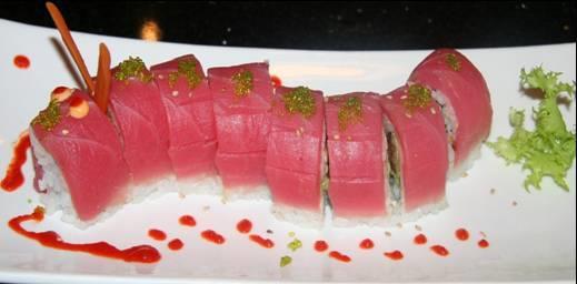 95 tuna, yellowtail and avocado outside SS-3 Red Caterpillar Roll * Spicy tuna, avocado, cucumber $12.