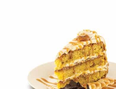 A new spin on an old flambé favorite. Three luscious banana flavored cake layers encased in layers of gooey caramel and banana flavored frosting.
