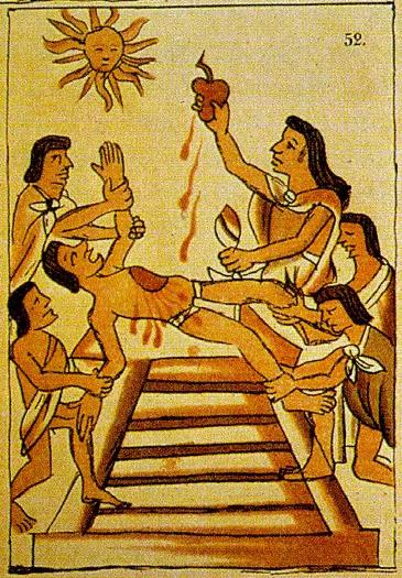 Practices of Human Sacrifice: Artistic renderings of human sacrifice depict a single person laid across a stone slab and held down by priests (Figure 6).