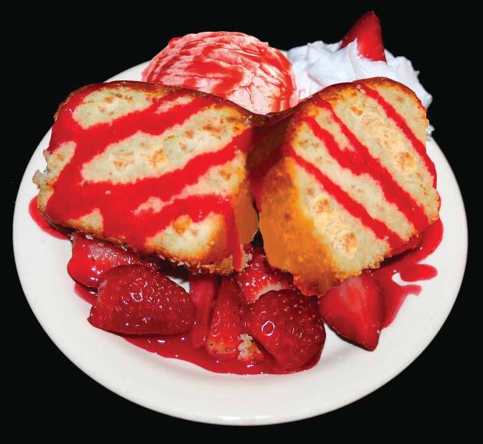 New STRAWBERRY DREAM -One rounded 3 oz. scoop of Strawberry Ice Cream -2 slices of Pound Cake (each approx. ¾ wide) -Butter -2 oz. of sliced Strawberries -2 oz.