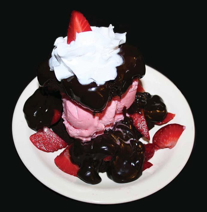 STRAWBERRY HOT FUDGE ICE CREAM CAKE -One rounded 3 oz. scoop of Strawberry Ice Cream -2 oz. of Hot Fudge -1 portion of Hot Fudge Cake -2 oz.