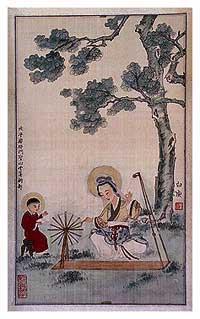 10. Spinning Wheel 1035 A.D. Silk was first made by the Chinese about 4000 years ago. Silk thread is made from the cocoon of the silkworm moth, whose caterpillar eats the leaves of the mulberry tree.