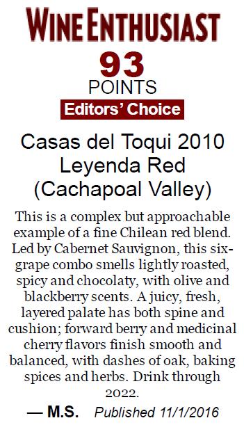 Wine Enthusiast Magazine 2016 Leyenda del