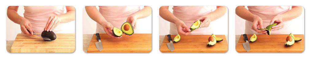 20 Cut, Nick and Peel Avocados Like all fruit, wash the avocado before cutting Carefully cut the ripe avocado in half length-wise around the seed Rotate the avocado ¼ turn and cut length-wise around