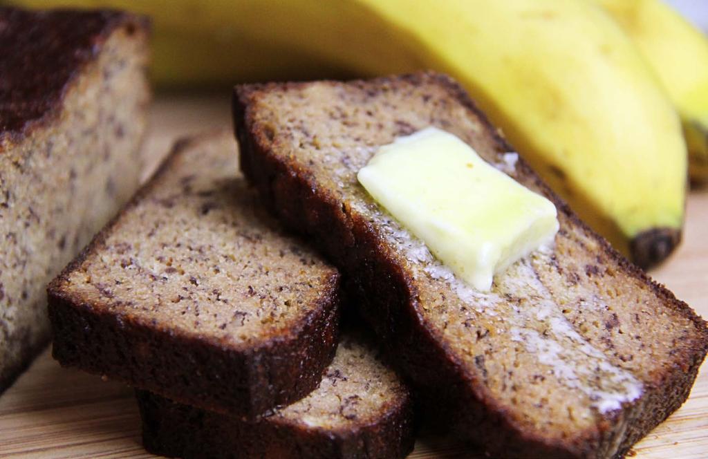 1 Banana Bread One 8 4 loaf (16 slices) Ingredients ½ cup palm sugar 3 ripe bananas ¼ cup coconut oil, melted 1½ cups almond flour 1 tbsp coconut flour ¼ tsp sea salt 1 tsp baking soda 2 well beaten