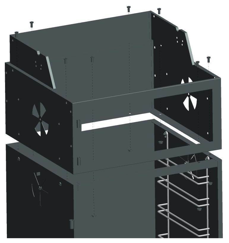 5 Place Firebox Assembly to Smoker Chamber and secure with 8 each 1/4-20 x1/2 Combo Truss Head Screws and 8 each 1/4-20
