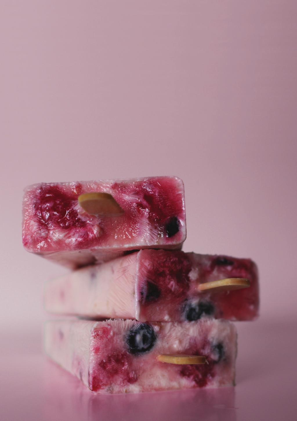 Ice block double dip Smashed berry pops [Serves 4] ½ cup frozen mixed berries 1 cup reduced fat Greek yoghurt juice of ½ lime 4 tsp. honey Method: In a bowl, mix together berries, lime and honey.