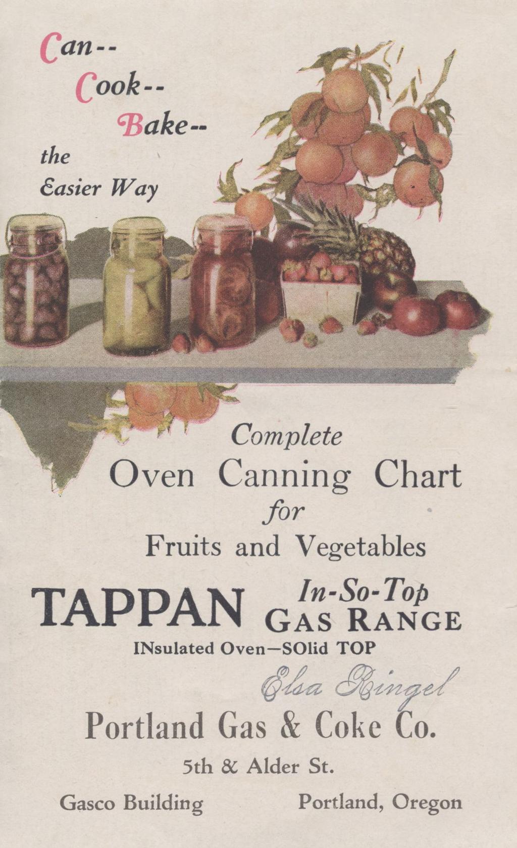 Complete w Oven Canning Chart for Fruits and Vegetables TAPPAN GAS'RANGE INsulated