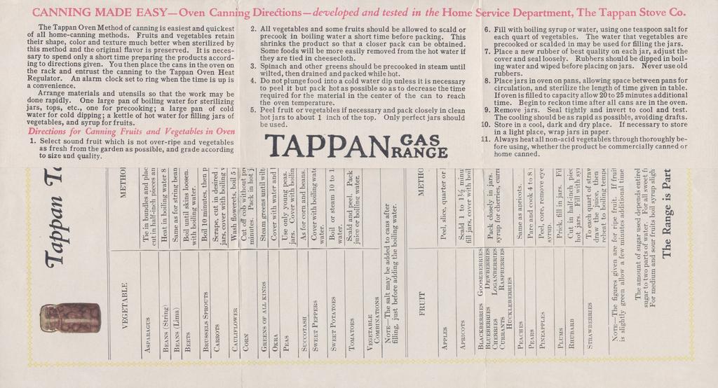 CANNING MADE EASY Oven Canning Dire&ions developed and tested in the Home Service Department, The Tappan Stove Co.