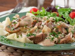 Homestyle Beef Stroganoff By using reduced fat ingredients and no-yolk noodles, the Mr.