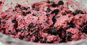 Akutaq (Eskimo Ice Cream) 4-6 cups frozen berries (salmon, blueberries, blackberries, cranberries or raspberries) 3/4 cup Crisco 1/2 cup Sugar (or sugar