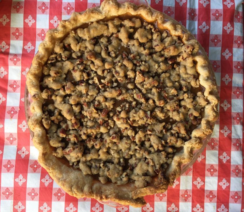 Pumpkin Pie with Pecan Streusel Stephanie Lipkin 1 st Place, Summit Farmers Market 2017Pumpkin/Sweet Potato Pie Contest 1/2 c granulated sugar 1 Tbs flour 1/2 tsp salt 1 tsp ground ginger 1 tsp