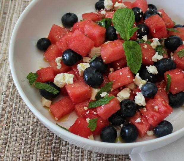DASH Watermelon and Blueberry Salad This mouth watering combination of watermelon, blueberries and feta crumbles will have you celebrating.
