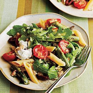 Roasted Asparagus and Tomato Penne Salad with Goat Cheese Make an upscale pasta salad that s company worthy by combining penne pasta, roasted asparagus, tomato and arugula Ingredients 2 cups uncooked