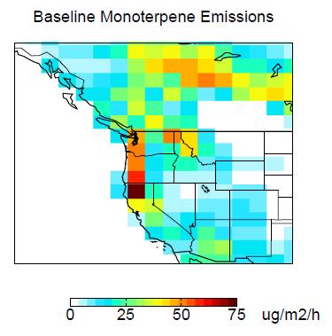 Baseline Monoterpene Emissions Impact on Monoterpene Emissions B-pinene, B-phellandrene, 3-carene, P-cymene Mortality Effect decrease due to beetle kill Attack Effect increase due to beetle attack