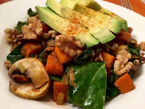 Sweet Potato Hash Prep: 10 min Cook: 10 min Yields: 1 serving 1 small garnet yam about 8 oz, peeled & sliced into half-inch cubes 2 tablespoons onion 1 tablespoon avocado oil 1 mushroom sliced thin 2