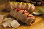 Baked Goods/Oats Bagel Dogs--- An all-beef hot dog, natural cheddar cheese and Hormel bacon wrapped in a