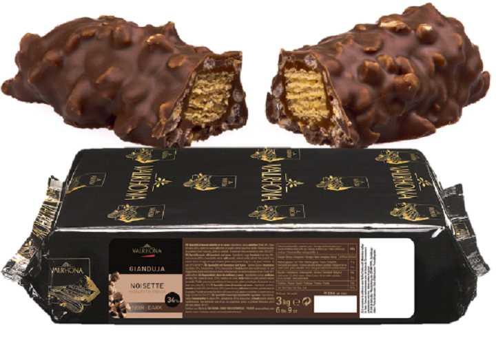 1% Cacao Dark Chocolate Block - Gianduja This Dark Chocolate Hazelnut 34% Gianduja has very intense flavors of dark