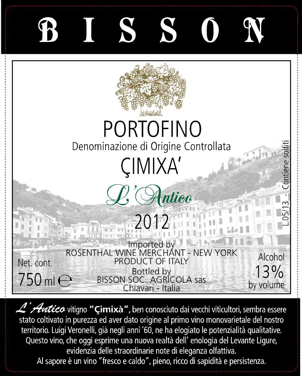 Wine 6 Cimixia Portofino 100% Cimixia % Alcohol by volume Alcohol: 13.5% # of bottles produced No.