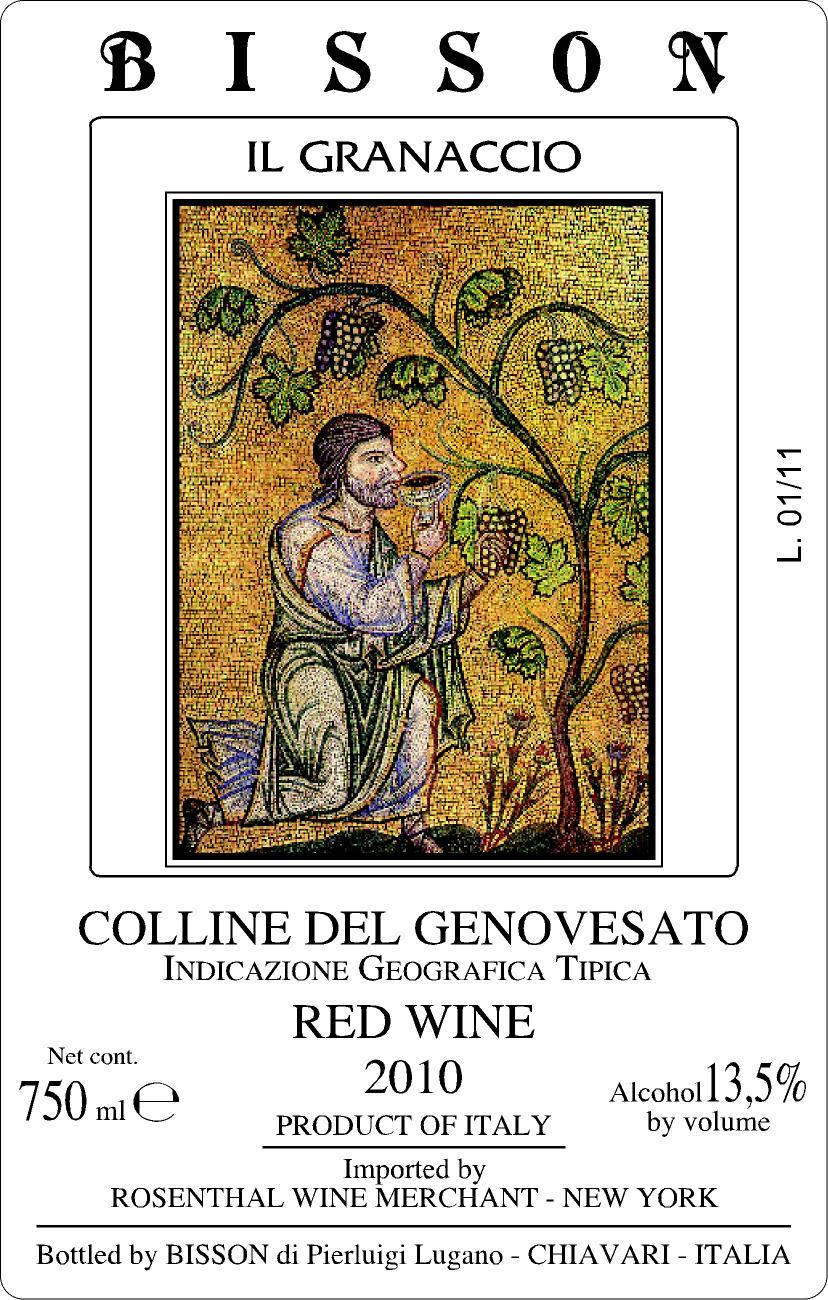 of bottles: 4,000 Wine 10 Colline del Genovesato Rosso Granaccia 100%