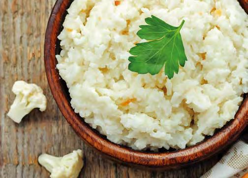 CAULIFLOWER RICE When you are craving rice during your time in the Shop, use this recipe as a great substitute to keep your results on track. A. Trim leaves and stem off head of cauliflower.