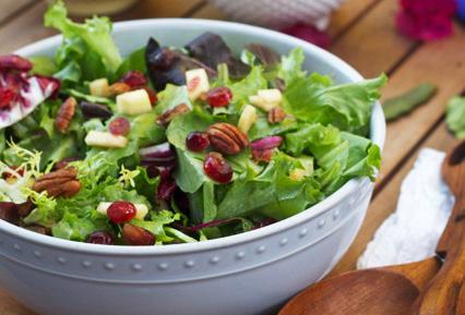 Autumn Mixed Greens Salad From Forks Over Knives The Cookbook Serves 4 ¼ cup brown rice syrup Zest and juice of 1 orange 2 tablespoons balsamic vinegar 1 teaspoon Dijon mustard Pinch cayenne pepper 3