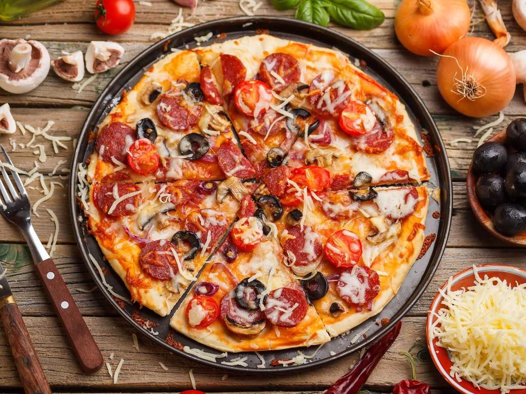 Fresh Baked Pizza from Our Wood Stone Oven ASSORTED LARGE (8 SLICE PIZZAS) CHOOSE FROM: PEPPERONI, HAWAIIN, MEAT LOVER, CHEESE,