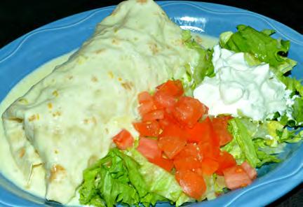 Enchiladas Bravas... $10.99 Three shredded beef or chicken enchiladas served with rice, beans, nacho cheese & tomatillo sauce. Enchiladas Acapulco... $10.99 3 enchiladas with grilled shrimp, crab, rice and cheese, garnished with lettuce, tomato & sour cream.