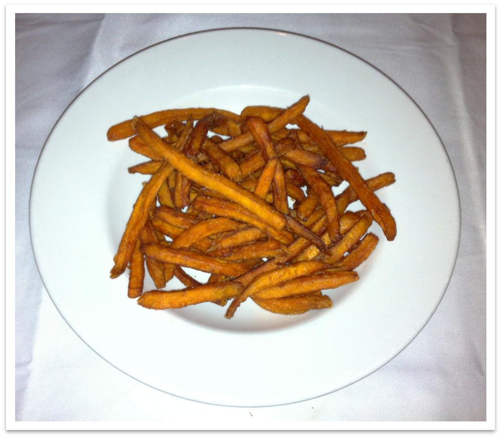 SWEET POTATO FRIES SOUP BOWL Sweet potato fries, frozen 8 oz. wt. 1. Deep fry sweet potato fries in first fryer for 2 minutes until lightly browned. Shake off extra fat. 2. Transfer fries to bowl. 3.