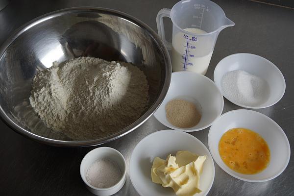 Ingredients Flour 100 g (3.5 oz.) Bread flour 400 g (14.1 oz.) Sugar 50 g (1.
