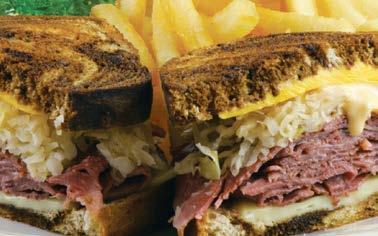 99 (at select locations) Reuben Melt Combo Corned beef topped with American cheese, Swiss cheese, shredded sauerkraut, 1000 Island dressing on a grilled marbled rye bread. 8.