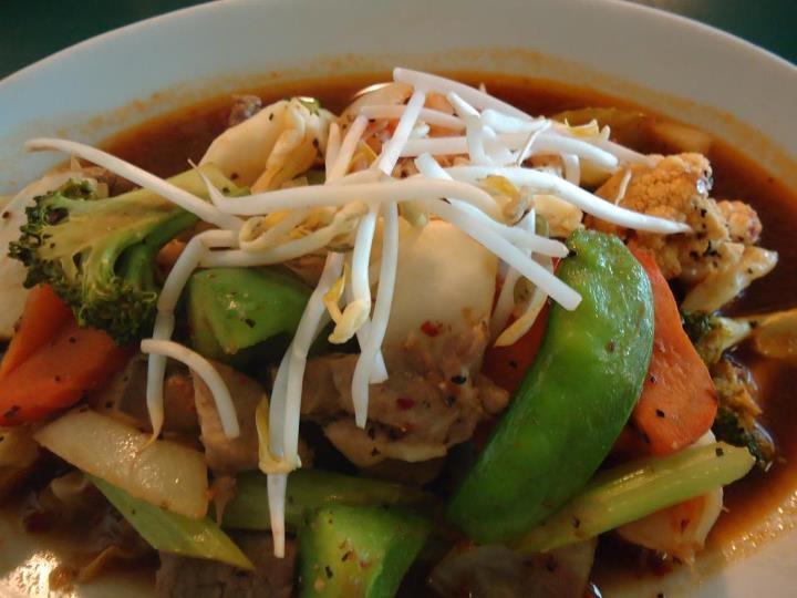 Vegetarian Menu #10 Ladd NA with Tofu *#A Tom Ka Soup with Vegetables and Tofu Rice Noodles stir-fry in a light brown sauce with Tofu and Broccoli. $8.50 Coconut milk, lemon grass soup $8.