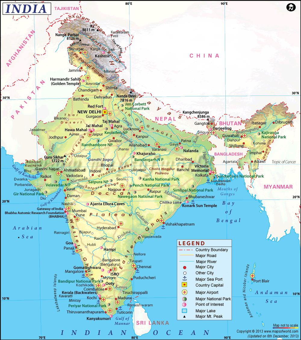 Market Brief on India January 2018 Location Facts and Figures India is bounded by the Indian Ocean on the south, the Bay of Bengal on the south-east and the Arabian Sea on the southwest.